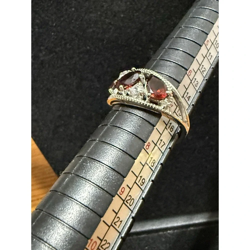 925 Garnet White Zircon Ring Size 7 Cocktail Accent Sterling Silver Vintage Look